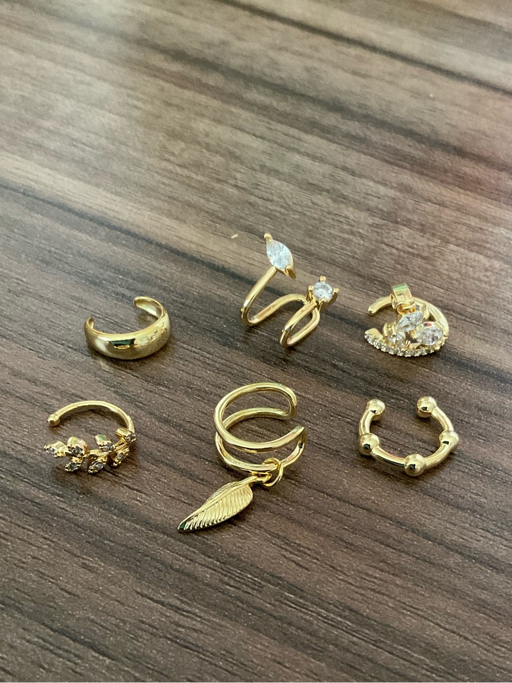 Gold Ear Cuff Collection with Leaf and Crystal Accents - Unbranded